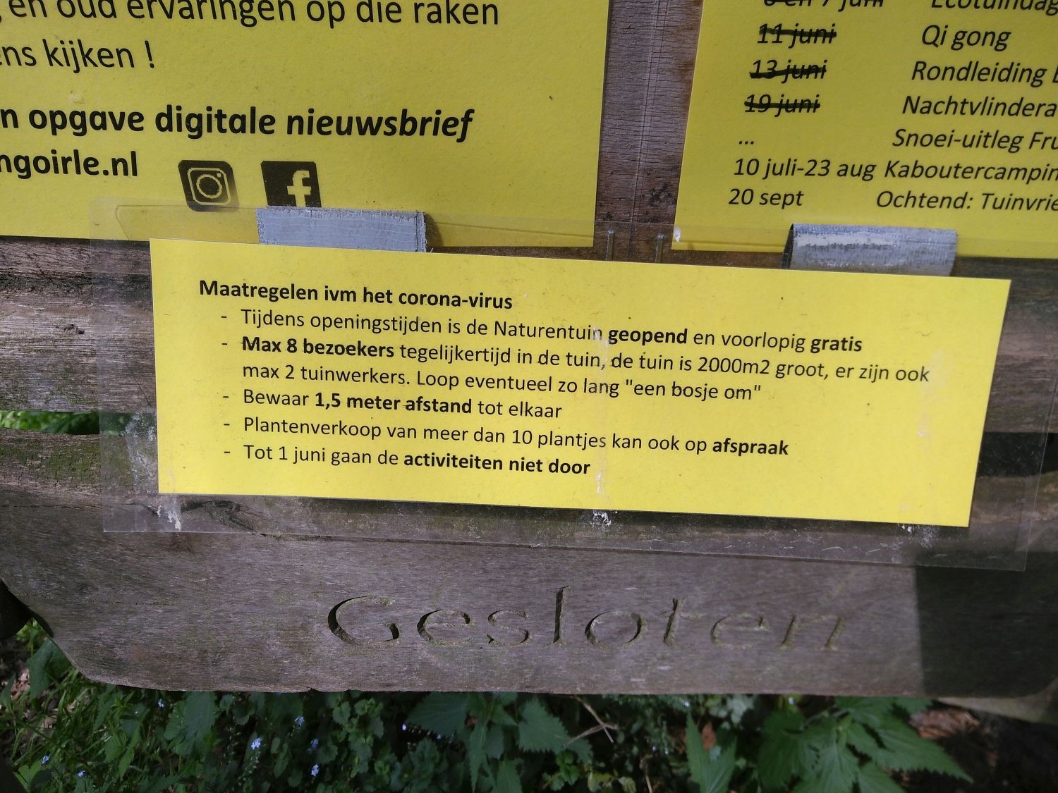 Coronamaatregelen Naturentuin 2020